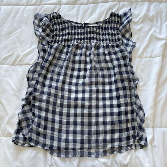 Liz Claiborne Tops - Vintage Womens Size Medium Blue White Gingham Tank Top Blouse‎ Flowy Officechic